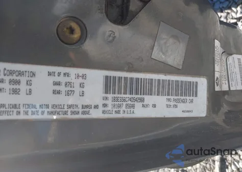 2004 Dodge Neon Sxt из США, поврежденный, VIN 1B3ES56C74D542968